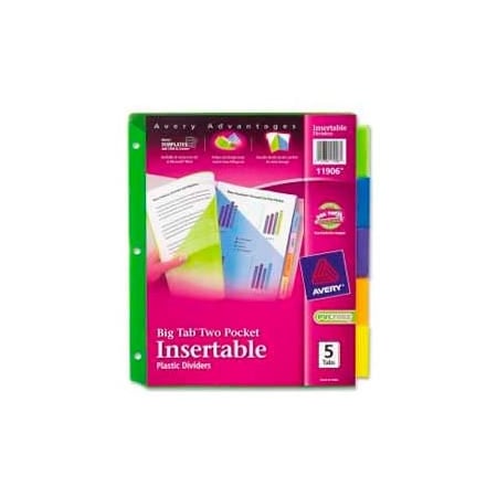 Avery Avery Plastic Two-Pocket Insertable Dividers, Assorted, 5 Tabs/Set 11906